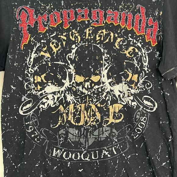 Vintage 90’s Propaganda Single Stitch Tee Shirt Black Dark Goth Embellished Bead - Picture 3 of 15
